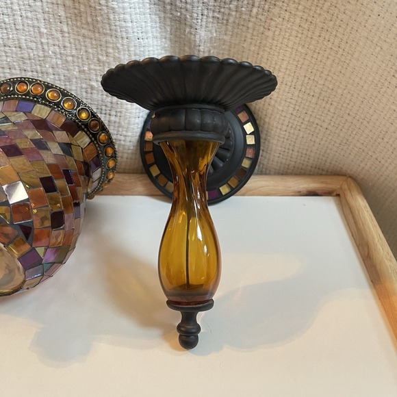 2 Party Lite Mosaic Glass Peglite And Votive Wall Sconce Global Fusion Set - Picture 7 of 13